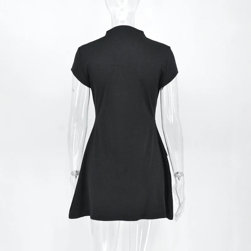 Sexy A-Line Women Dresses Summer Fashion Short Sleeve Black Slim Mini Dress Casual Streetwear Clubwear Elegant Lady Party Dress