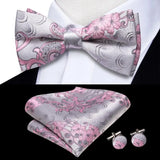 Hi-Tie Striped Black Red Mens Bow Tie Hankerchief Cufflink Pre-tied Silk Butterfly Knot Bowtie for Male Business Party Wholesale