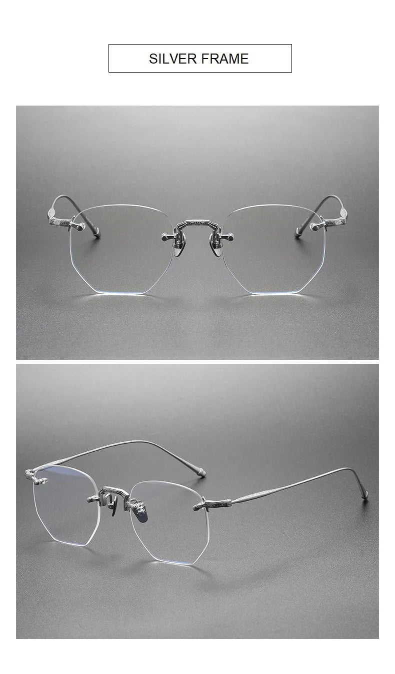 EYELUYAN Prescription Glasses 1.61 MR-8 Anti Radiation Aspheric Lens Myopia Optical Rimless Eyeglasses Pure Titanium Frame
