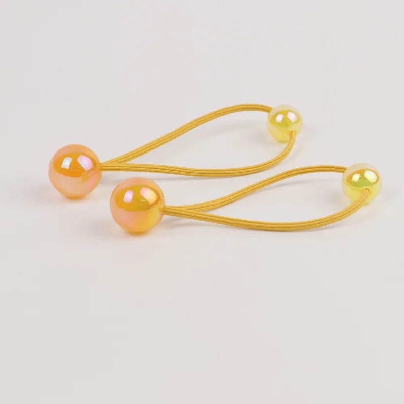 2pcs/lot Ponytail Ball Hair Ties For Girls Elastics Hairband Colorful Twin Bead Pom Balls Hair Rope Kids Hair Accessories