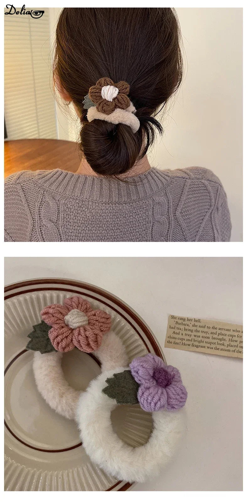 Newest Korean Woman Cute Plush Flower Hairband Elastics Hair Band Scrunchies Hair Ties Ladies Ponytail Hold Hair Accessories