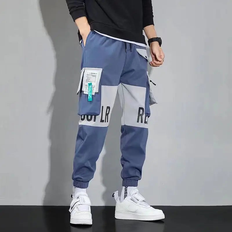 Classic Streetwear Casual Pants Men Ribbons Harem Jogging Pants Male Slim Fit Spring Cargo Pants Multi-Pockets Women Trouser J7