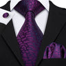 Barry.Wang Purple Silk Mens Tie Hanky Cufflinks Set Lilac Lavender Mauve Violet Jacquard Necktie For Male Wedding Business Party