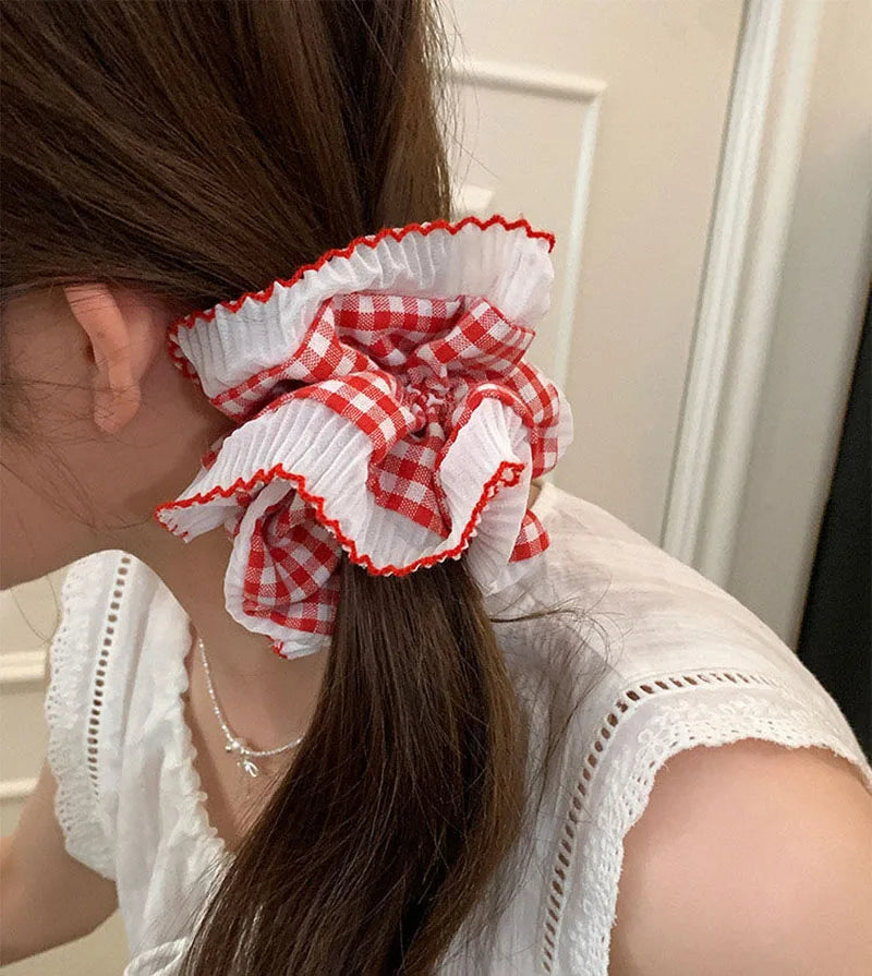 Women Lace Hair Scrunchies Girls Elastic Hair Bands Ponytail Holders Tie Hair Hoop Large Plaid Scrunchy Rubber Bands Headwear