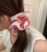 Women Lace Hair Scrunchies Girls Elastic Hair Bands Ponytail Holders Tie Hair Hoop Large Plaid Scrunchy Rubber Bands Headwear