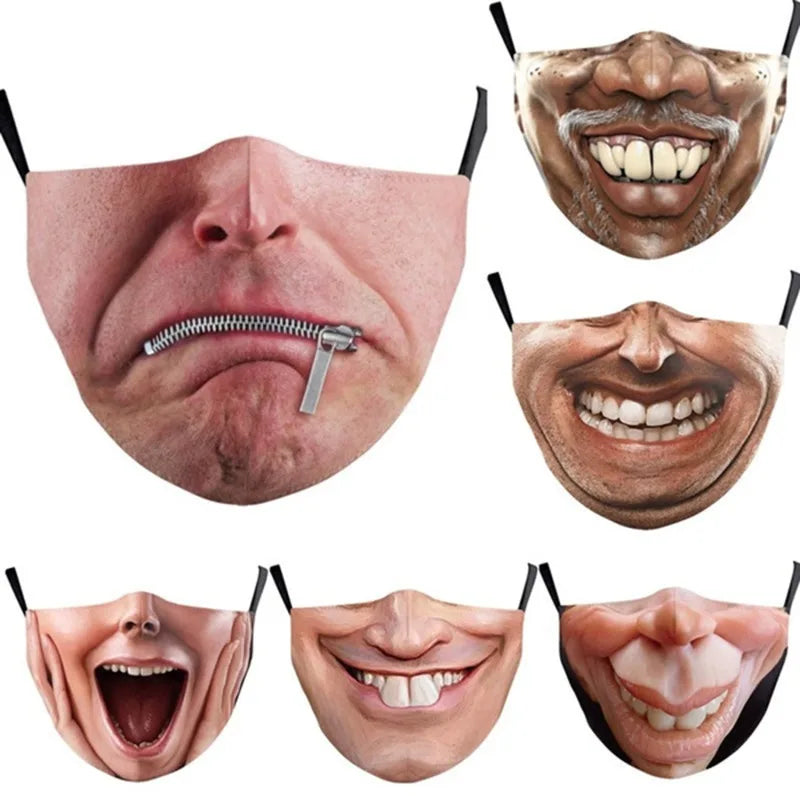 Halloween Adults Mouth Masks Funny Printed Cotton Blend Facial Expressions Washable Mascaras Face Shield Masque Facial Masks