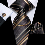 Hi-Tie Business Black Luxury Plaid Mens Tie Silk Neckties  Fashion Tie Chain Hanky Cufflinks Set Design Gift For Men Wedding