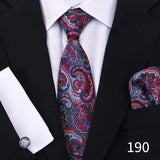 Tie For Men Classic Plaid Handkerchiefs Red Necktie Cufflinks For Men Blouse Business Wedding Accessories Women Collar Man Gift