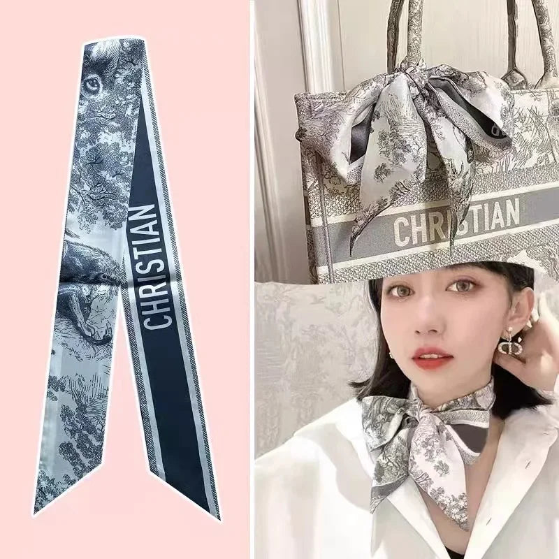 Women's Daily Wear Headbands Bags Handles Silk Scarves Simulated Silk Streamers French Versatile Headbands Scarves Gifts