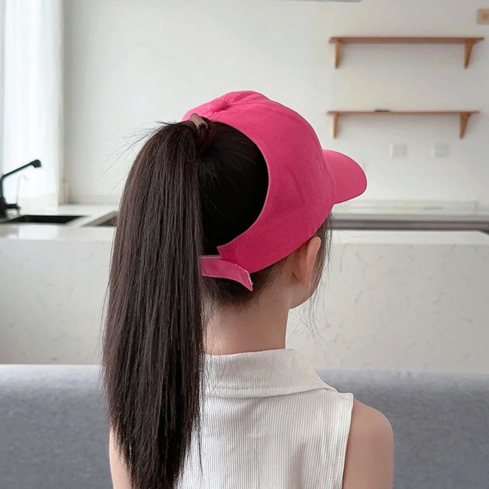 Sweet Bow Baby Girl Baseball Caps Pink White Children Sun Hat High Ponytail Kids Boy Sun Hats Adjustable Outdoor Travel Caps New