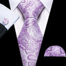 Barry.Wang Purple Lilac Lavender Silk Mens Tie Handkerchief Cufflink Set Jacquard Floral Necktie for Male Wedding Business Party