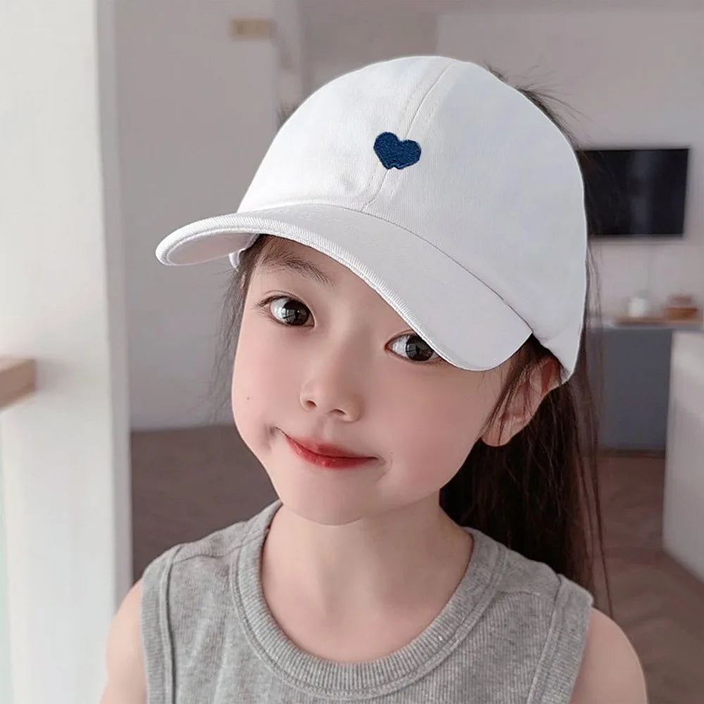 Love Heart Kids Baseball Caps Adjustable Large Brim Sun Hat Solid Color Hollow High Ponytail Caps for Boys Girls