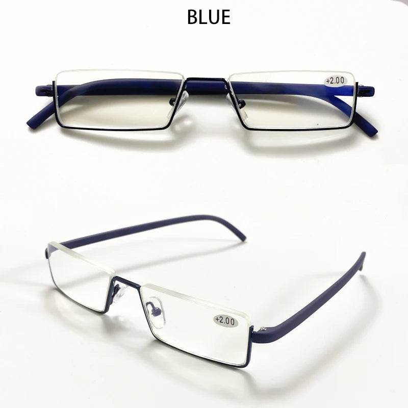 Men Women Metal Blue Light Blocking Reading Glasses with Case TR90 Half Frame HD Prescription Eyewear Presbyopia Diopter