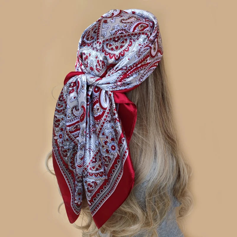 90*90cm Fashion Scarves Women Shawl Print Silk Satin Hijab Female Bandana Luxury Brand Square Ladies bandanna foulard muffler