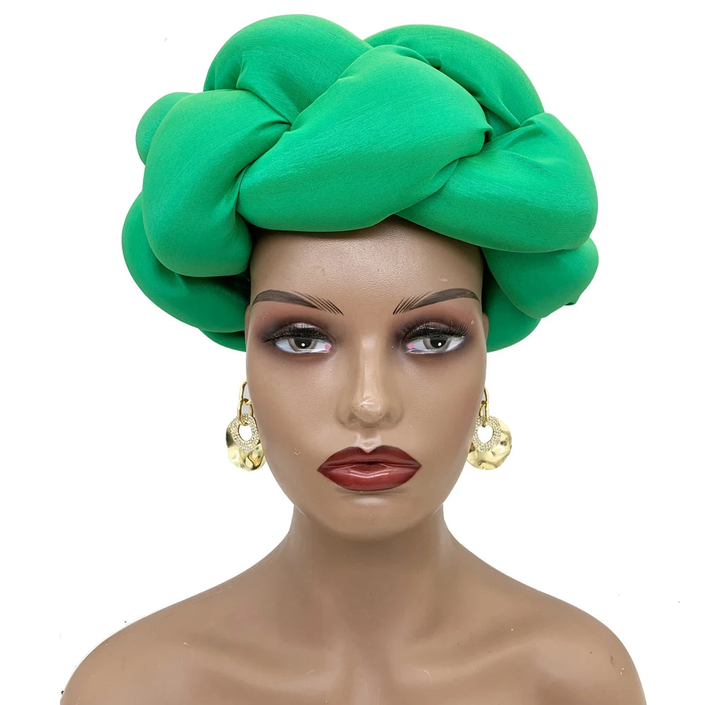 Exaggerated Big Braid Head Band African Raw Silk Turban Cap for Women Nigeria Wedding Party Headpiece Female Headband