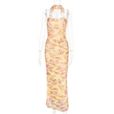 Suninheart Elegant 2 Pieces Dress Set with Scarf Women Fashion Matching Sets Sexy Cropped Top and Long Dress Set Casual Dress