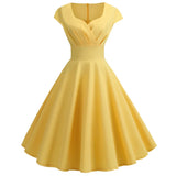 Robe d'été rose pour femme, col en V, style vintage, élégante, rétro, pin-up, soirée, bureau, mi-longue