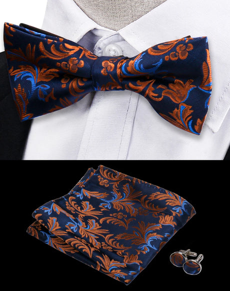 3pcs Bow Tie For MenBowtie Handkerchief Cufflinks Set For Shirts Fit Business Wedding Butterfly Paisley Pocket Square Bowtie Man