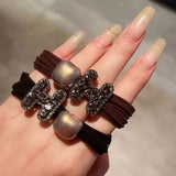 Exquisite Rhinestone Letter H Hair Rope Non-slip Ponytail Hair Rubber Band High Elastics Hair Ties for Women Girl Accessories
