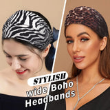 Leopard Print Headbands for Women Wide Boho Turban Head Wraps Cotton Knotted Elastic Hairbands Non Slip Workout Hair Accessories