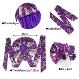 Soft Silky Print Satin Bonnet for Women Large Nightcap with Long Satin Ribbon Tie Band Bonnet Adjustable Wide Band Head Wrap Hat
