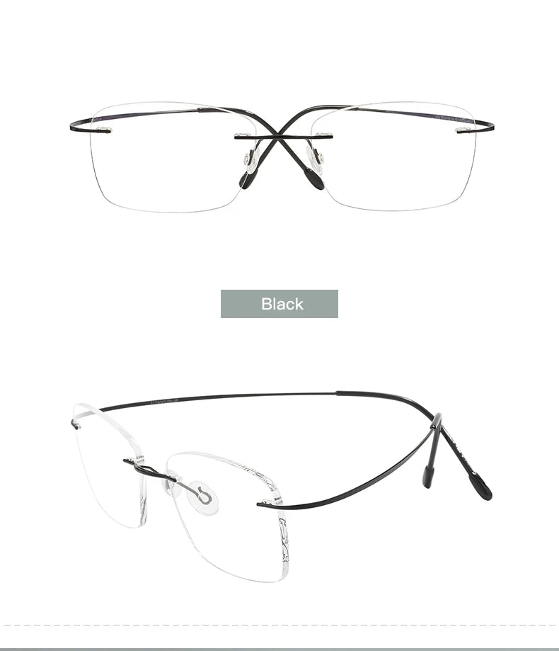 Titanium Large Size Lightweight Rectangular Men and Women Colored Flexible Rimless Glasses Frame For Myopia Prescription Lenses