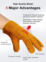 1 Pair Labor Protection Cowhide Gloves Double-layer Yellow Safety Welding Wear-resistant Gloves Personal Protective Equipment