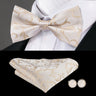 Hi-Tie Brand Silk Pre-tied Men's Bow Tie Hanky Cufflinks Set Bowtie for Male Jacquard Solid Paisley Floral Wedding Business Gift