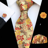 Floral Pink Silk Ties Set For Men Wedding Party Neck Tie Set Handkerchief Brooch Cufflinks Men Accessories High Quality Gravata