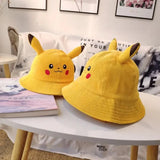 Anime Pika Bucket Hat Sun Hat with Ear Cute Cartoon Wide Brim Fisherman Beach Outdoor Baseball Hat Cap for Adult Kids Child
