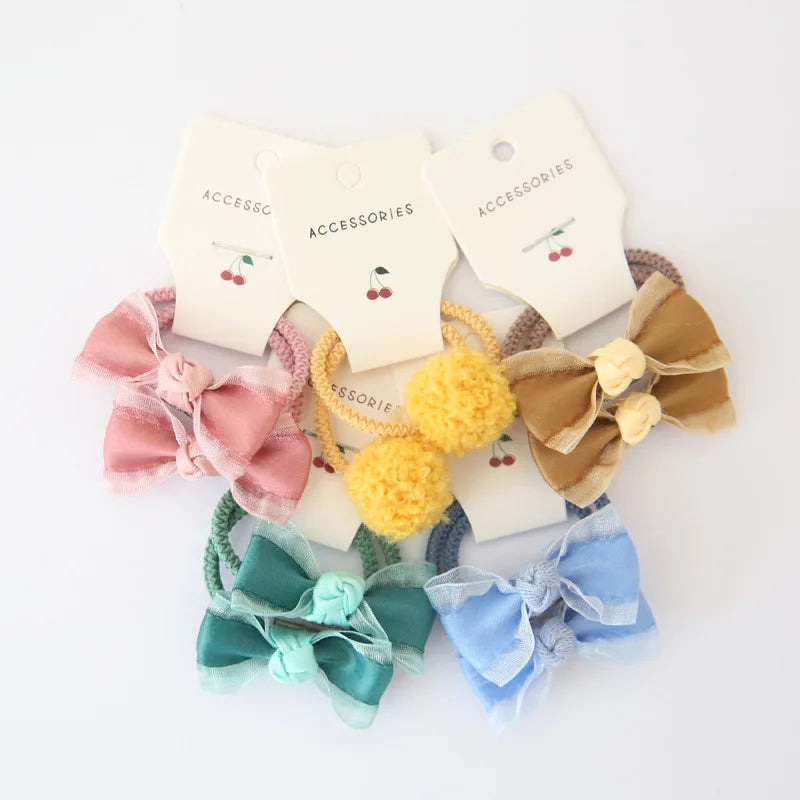 10Pcs Set Baby Hair Bands Cartoon Dot Bows Flower Kids Hair Ropes Kids Rubber Band Baby Girl Hair Accessories