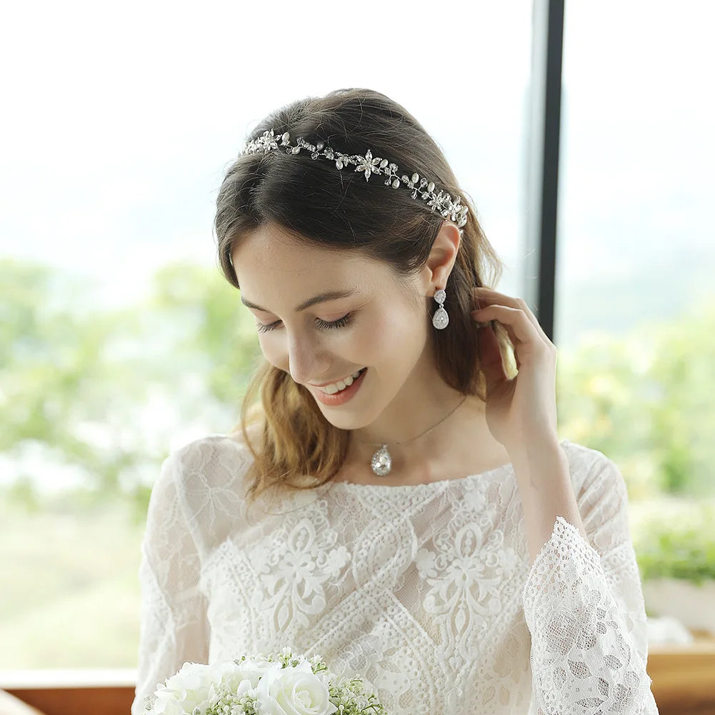 Wedding Headbands For Women Bride Handmade Crystal Rhinestone Tiaras Silver Color Hairbands Hair Accessories Queen Headband Gift