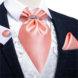 Luxury Silver Paisley Men Ascot Tie Wedding Formal Cravat Ascot Scrunch Self British Neck Tie Set Pocket Square Cufflink DiBanGu