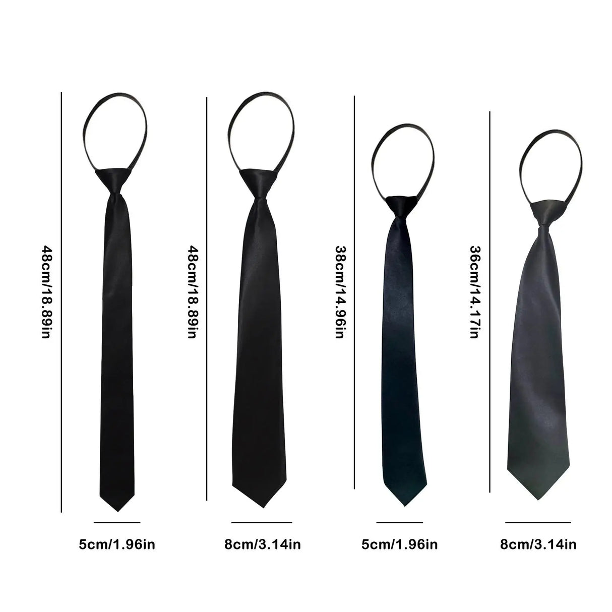 Pre-Tie Zipper Necktie Men Women Slim Narrow Neck Tie Retro Color Safety Clip Tie Business Funeral Butler Matte Black Tie