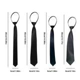 Pre-Tie Zipper Necktie Men Women Slim Narrow Neck Tie Retro Color Safety Clip Tie Business Funeral Butler Matte Black Tie