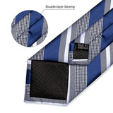 Luxury Blue Striped Polyester Ties for Men 8cm Width Wedding Business Prom Necktie Pocket Square Cufflinks Gift Men Accessories