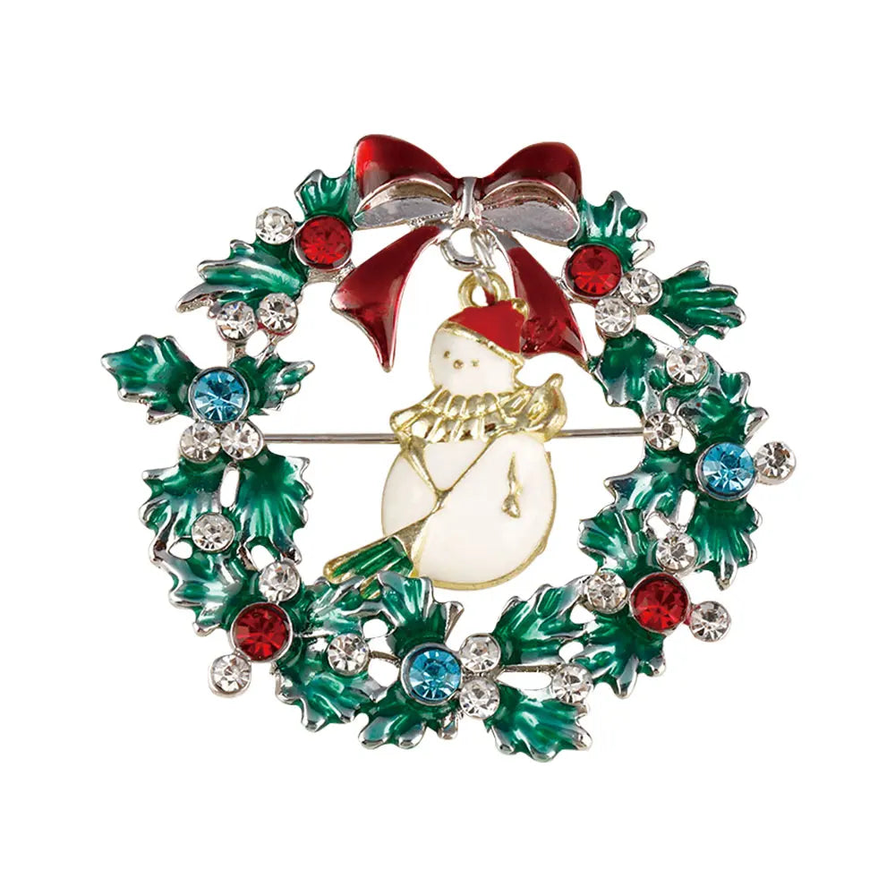 Christmas Wreath Collection Enamel Crystal Brooches With Candy Canes Bells Santa Claus Reindeer Snowman Snowflake Tree Drop