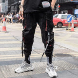 Joggers Cargo Pants for Men Casual Hip Hop Hit Color Pocket Male Trousers Sweatpants Streetwear Ribbons Techwear Pants