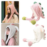 Moving Ears Up Cartoon Cosplay Beanies Skullies Caps Kawaii Keep Warm Dinosaur Winter Hats for Kids Fleece-Lined Cold-proof Hat