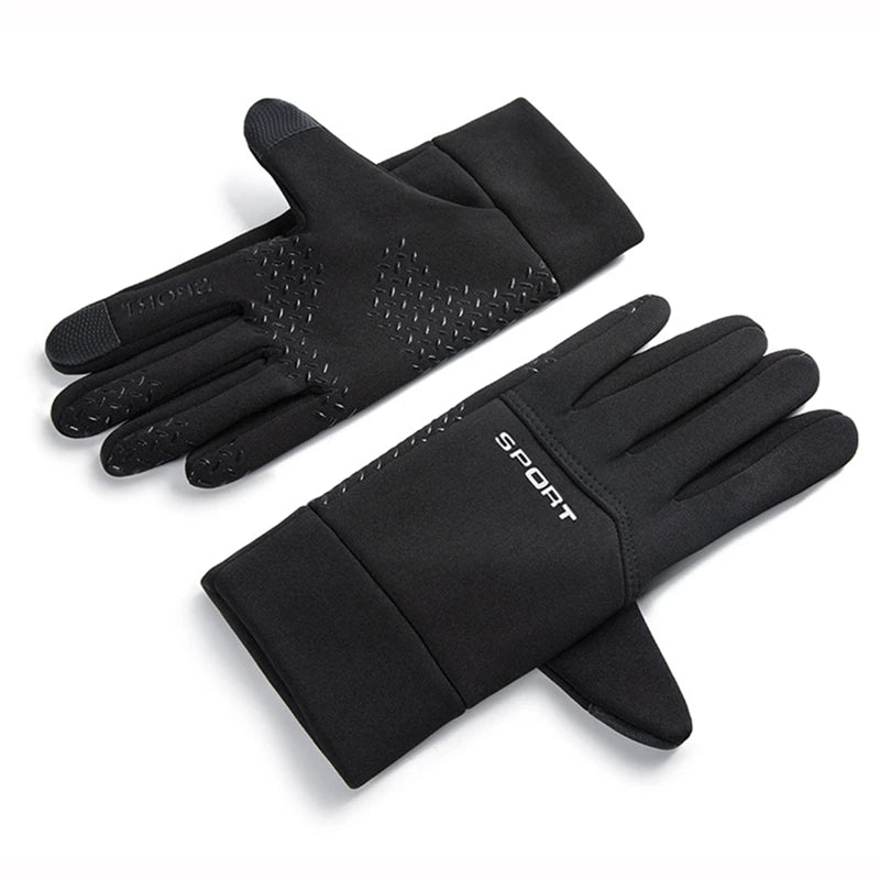 Men Windproof Motorcycle Gloves Outdoor Sports Ski Running Touch Screen Thin Style Fleece Gloves Non-Slip Warm Full Fingers
