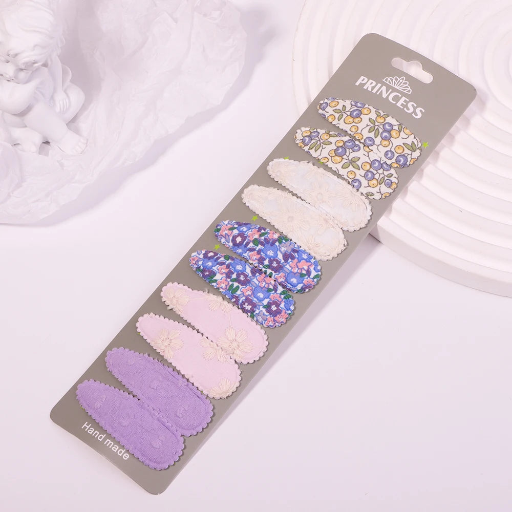 10Pcs/set 2.2'' Printed Embroidery Waterdrop Shape Hair Clips For Cute Girls BB Hairpin Barrettes Headwear Kids Hair Accessories
