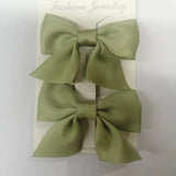 1Pair Cute Girls Hairgrips Hairpins Hair Clips Solid Color Ribbon Bow-knot Handmade Bows Barrettes Hair Accessories