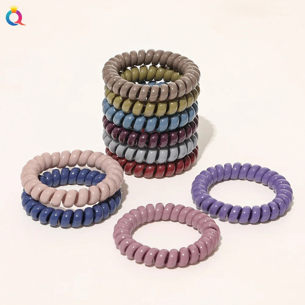 High Elasticity Telephone Coil Hairbands Women Spiral Hair Ties Girls Hair Rings Rope Solid Color Hair Accessories Gum Scrunchy