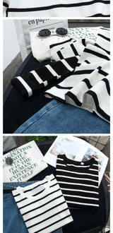 1PC Spring and Autumn Winter Black Striped Top with Foreign Style Ins Bottom Shirt Women Long Sleeve T-shirt