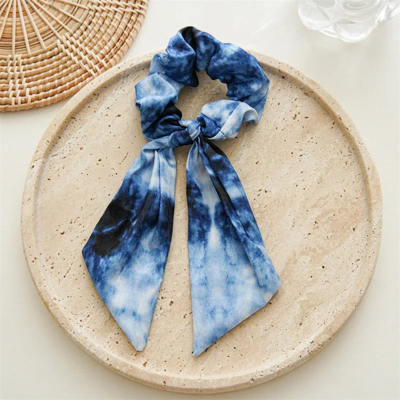 Korean Women Elegant Oil Painting Bow Elastics Hair Band Exquisite Scrunchies Hair Ties Ponytail Holder Girls Hair Accessories