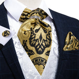 Luxury Silver Paisley Men Ascot Tie Wedding Formal Cravat Ascot Scrunch Self British Neck Tie Set Pocket Square Cufflink DiBanGu