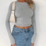 Long Sleeve T Shirt Women Autumn Winter Y2k Crop Top Casual Slim Fit Pullovers Solid O Neck T-shirts Streetwear Female Basic Tee