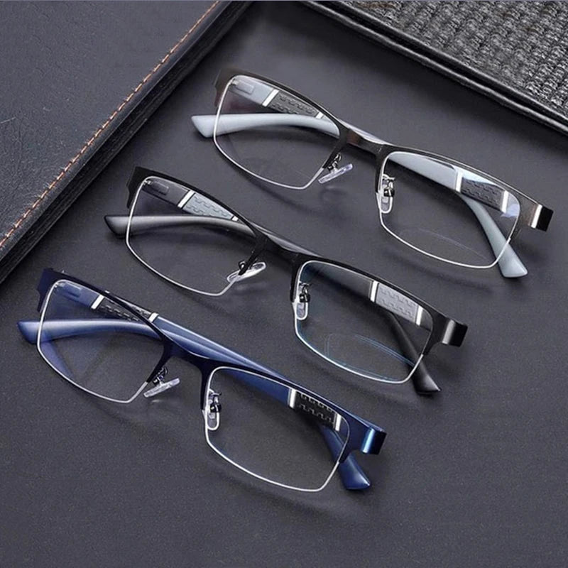 Men's Blue Light Blocking Reading Glasses Vintage Retro Metal Half Frame Eyeglasses Unisex Classic Business Eyewear Presbyopia
