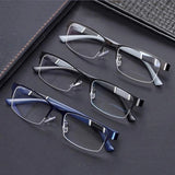 Men's Blue Light Blocking Reading Glasses Vintage Retro Metal Half Frame Eyeglasses Unisex Classic Business Eyewear Presbyopia