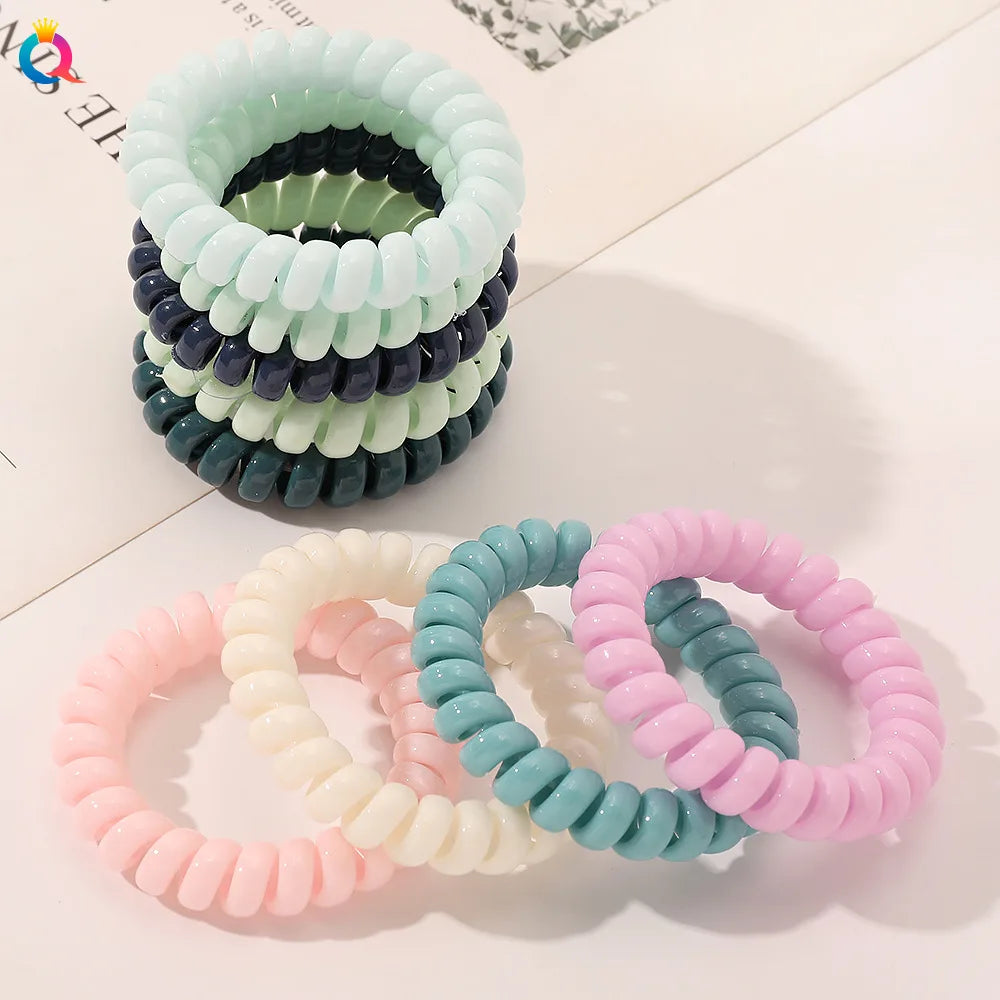 High Elasticity Telephone Coil Hairbands Women Spiral Hair Ties Girls Hair Rings Rope Solid Color Hair Accessories Gum Scrunchy
